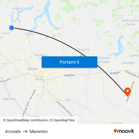 Arcisate to Manerbio map