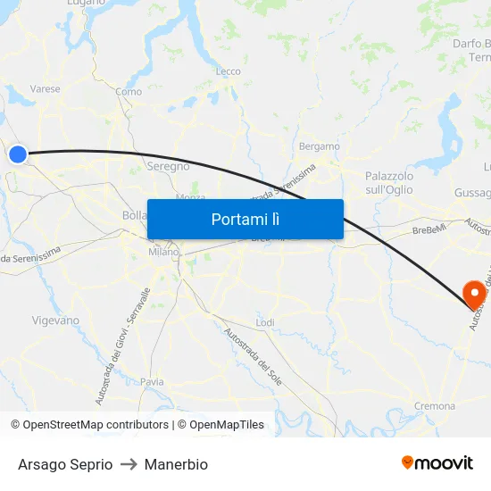 Arsago Seprio to Manerbio map