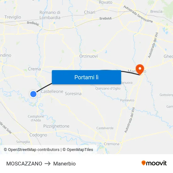 MOSCAZZANO to Manerbio map
