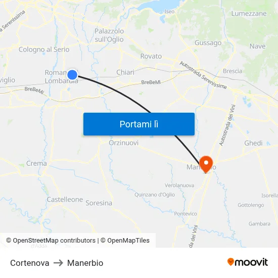 Cortenova to Manerbio map