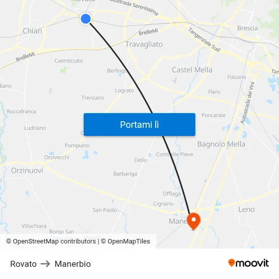 Rovato to Manerbio map