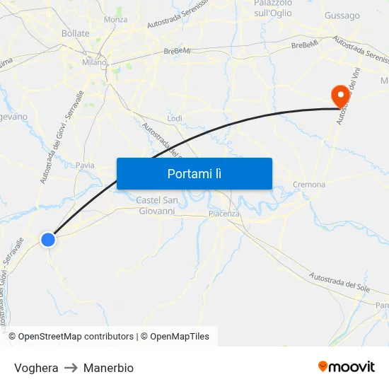 Voghera to Manerbio map