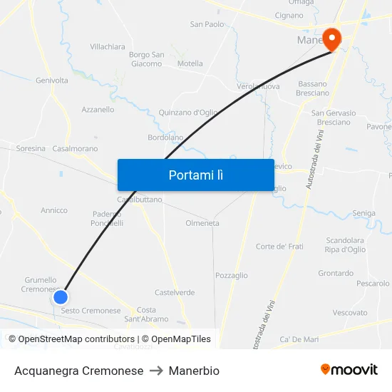 Acquanegra Cremonese to Manerbio map