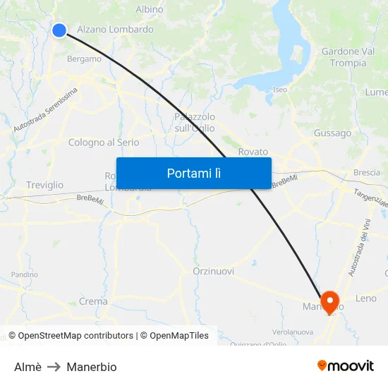 Almè to Manerbio map