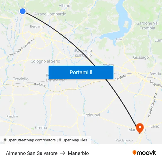 Almenno San Salvatore to Manerbio map