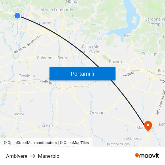 Ambivere to Manerbio map