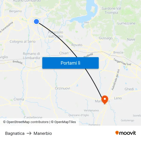 Bagnatica to Manerbio map