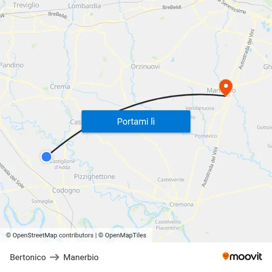 Bertonico to Manerbio map