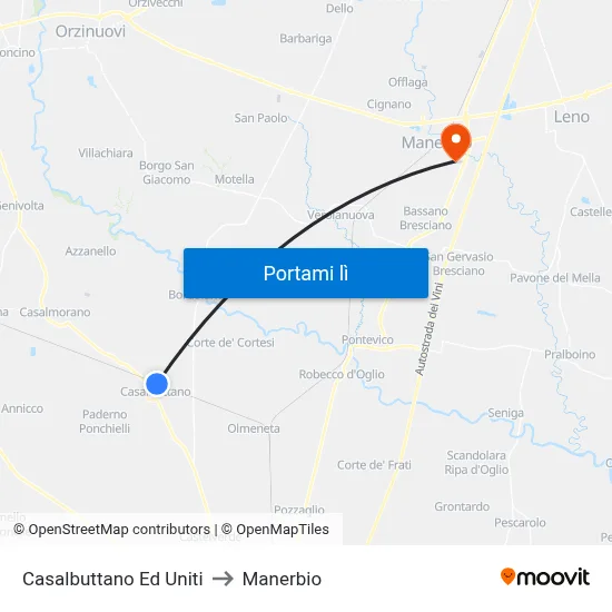 Casalbuttano Ed Uniti to Manerbio map