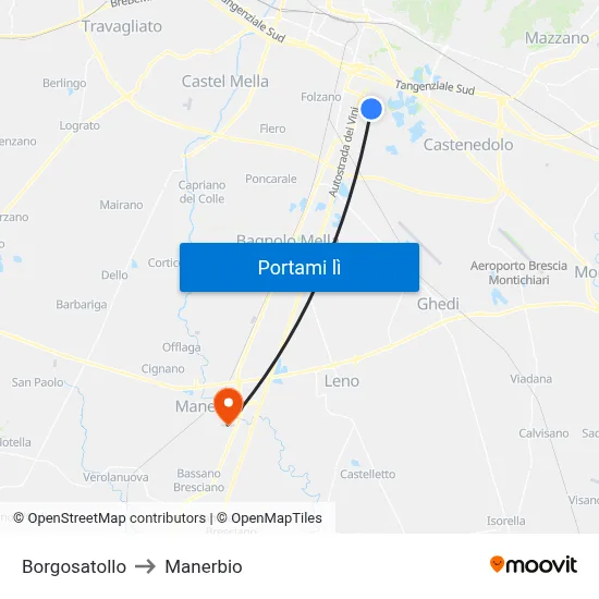 Borgosatollo to Manerbio map