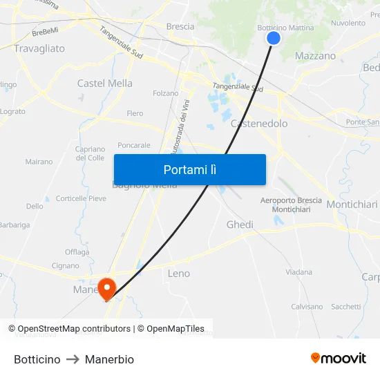 Botticino to Manerbio map