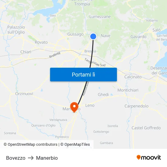 Bovezzo to Manerbio map