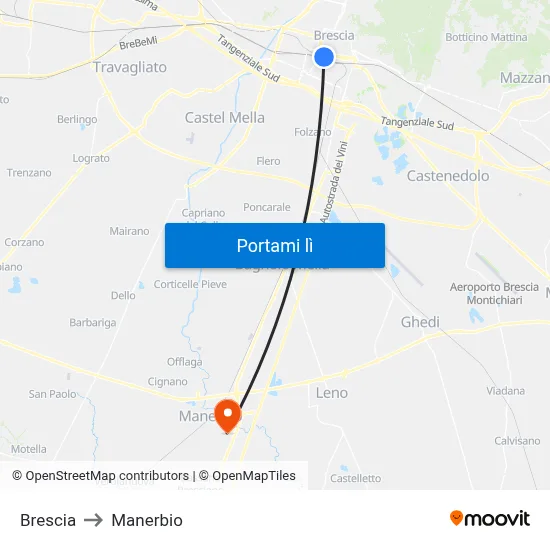 Brescia to Manerbio map