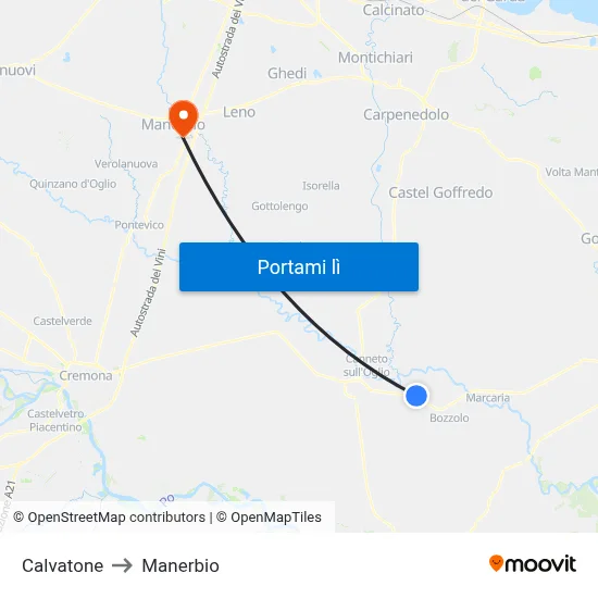Calvatone to Manerbio map