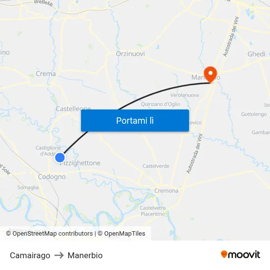 Camairago to Manerbio map