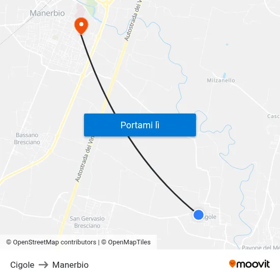 Cigole to Manerbio map