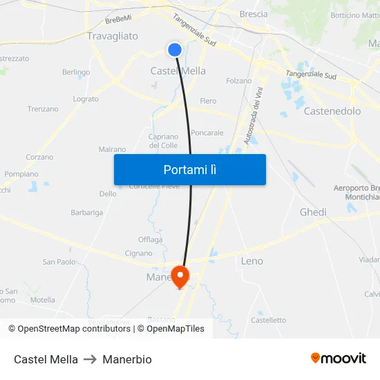 Castel Mella to Manerbio map
