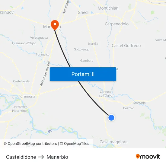 Casteldidone to Manerbio map