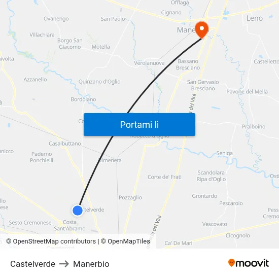 Castelverde to Manerbio map