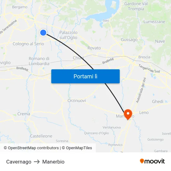 Cavernago to Manerbio map