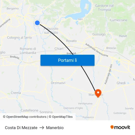 Costa Di Mezzate to Manerbio map