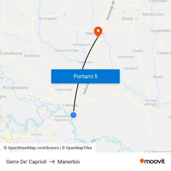 Gerre De' Caprioli to Manerbio map