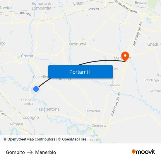 Gombito to Manerbio map