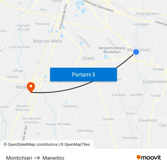 Montichiari to Manerbio map