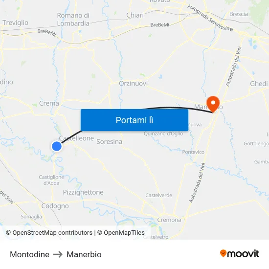 Montodine to Manerbio map