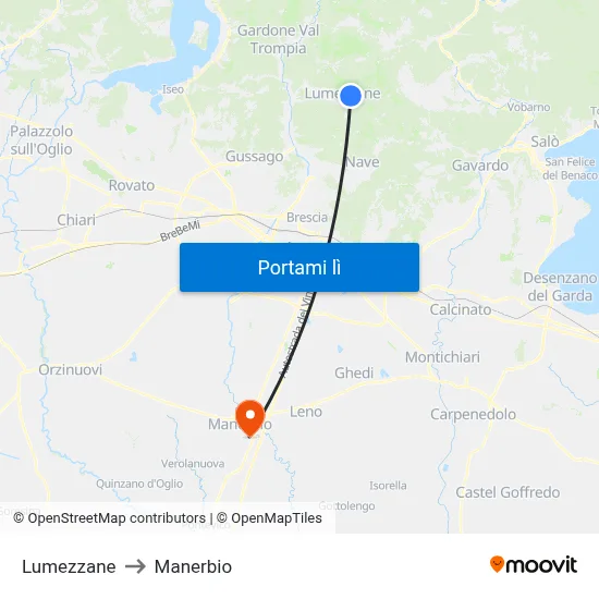 Lumezzane to Manerbio map