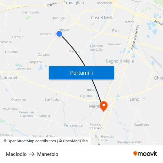 Maclodio to Manerbio map