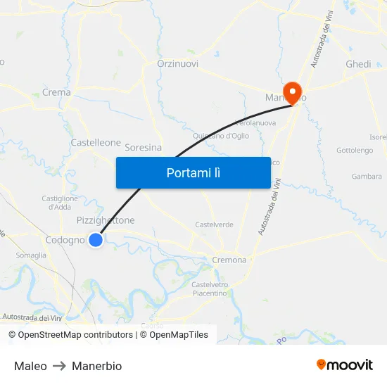 Maleo to Manerbio map