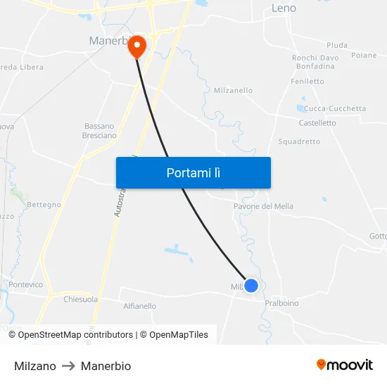 Milzano to Manerbio map