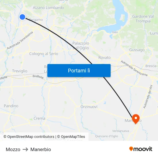 Mozzo to Manerbio map