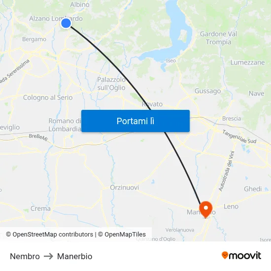 Nembro to Manerbio map