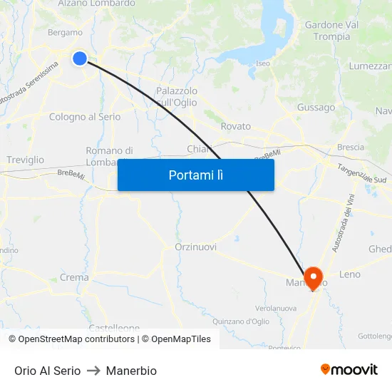 Orio Al Serio to Manerbio map