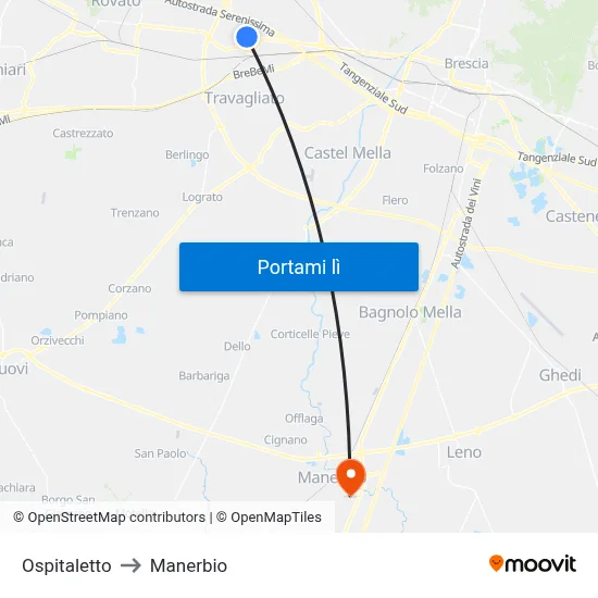 Ospitaletto to Manerbio map