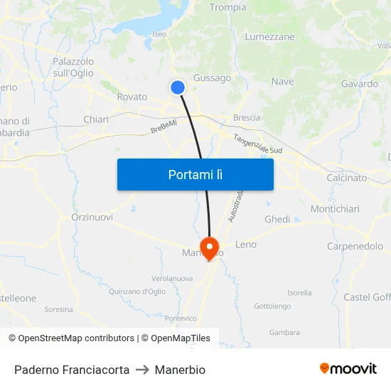 Paderno Franciacorta to Manerbio map