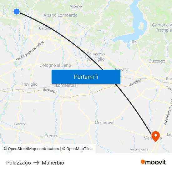 Palazzago to Manerbio map