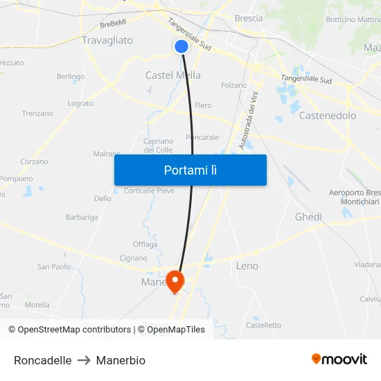 Roncadelle to Manerbio map