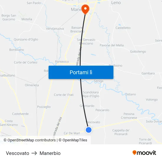 Vescovato to Manerbio map
