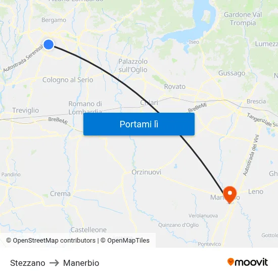 Stezzano to Manerbio map