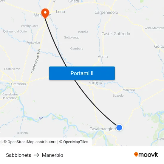 Sabbioneta to Manerbio map