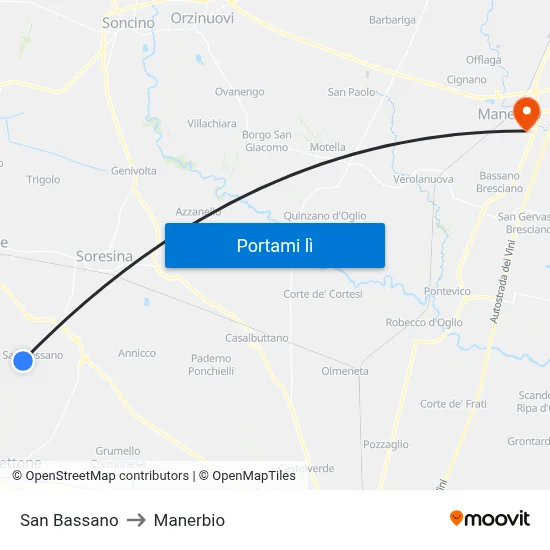 San Bassano to Manerbio map