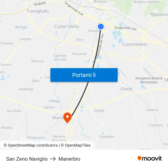 San Zeno Naviglio to Manerbio map