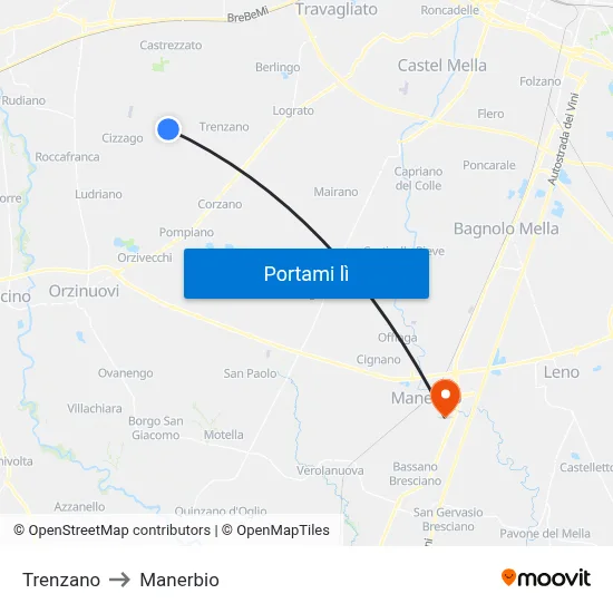 Trenzano to Manerbio map