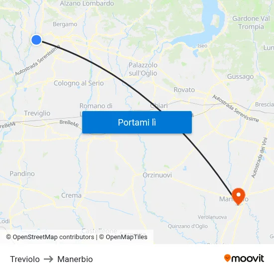 Treviolo to Manerbio map