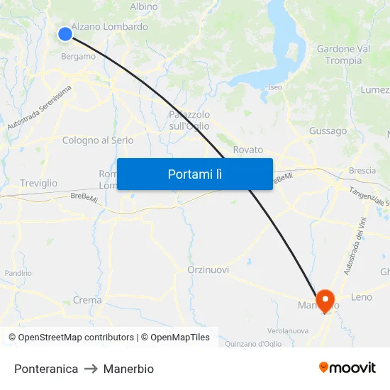 Ponteranica to Manerbio map