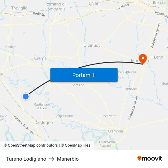 Turano Lodigiano to Manerbio map