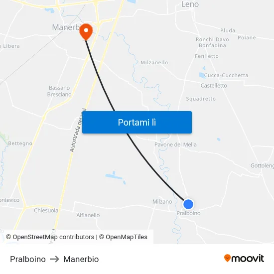 Pralboino to Manerbio map
